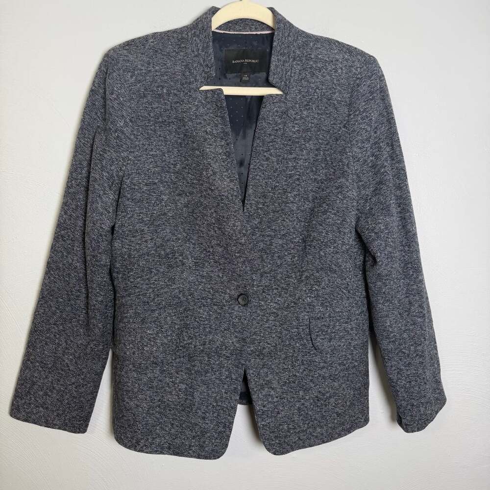 Banana Republic Blazer Size 14 Blue Marled Cotton Single Button